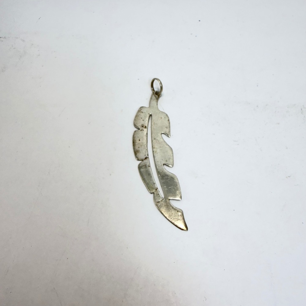 Vintage Sterling Silver Feather Pendant Large Cutout Charm Southwestern Style